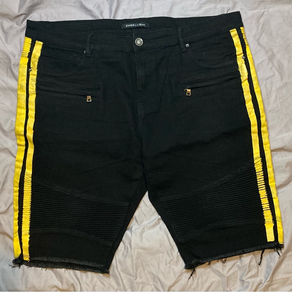 Men’s EMBELLISH Brand Denim/Jean Shorts, Size 42, Black/Yellow, Gently Pre-Owned
